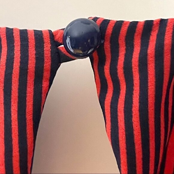 MAUDE Anthropologie Bell Sleeve Striped babydoll Mini Dress Orange & Navy Medium - Picture 14 of 15